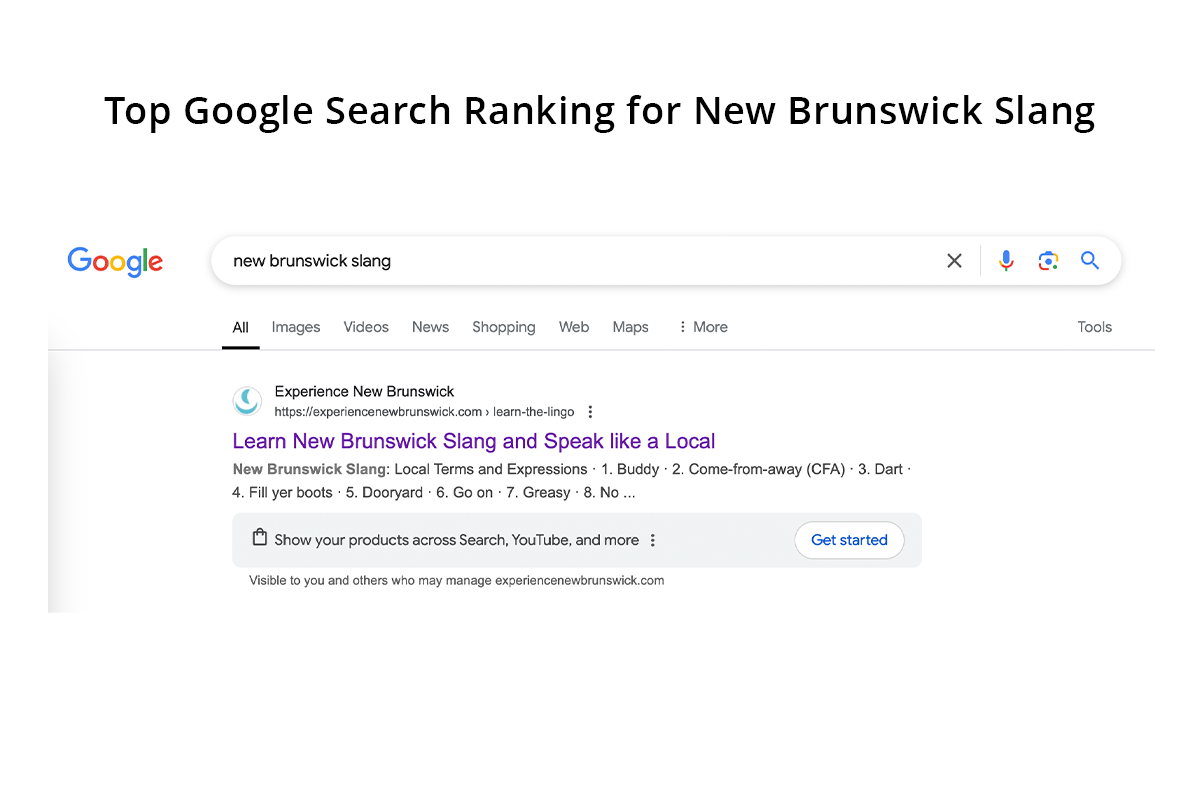 Google ranking for New Brunswick Slang