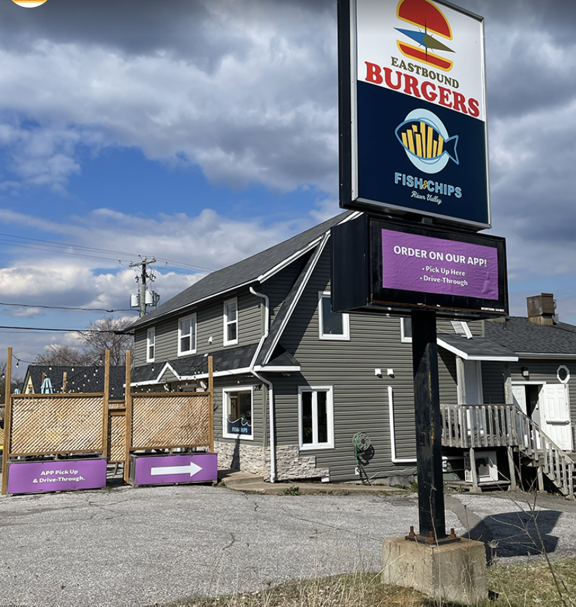 Restaurant signage in Grand Bay.